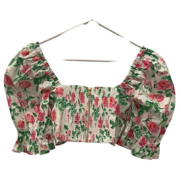Hill House Floral Crop Top - Pink and Green - Picture 6 of 12